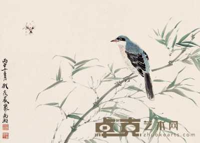 顾震岩 丙子（1996年）作 花鸟 立轴 49×69cm